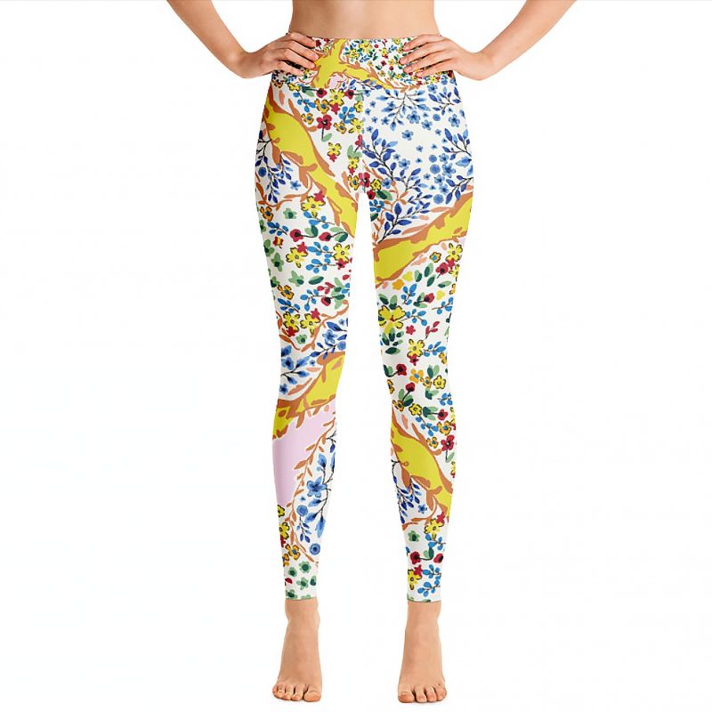 High Waist Yoga Leggings In Yellow Flower Garden image