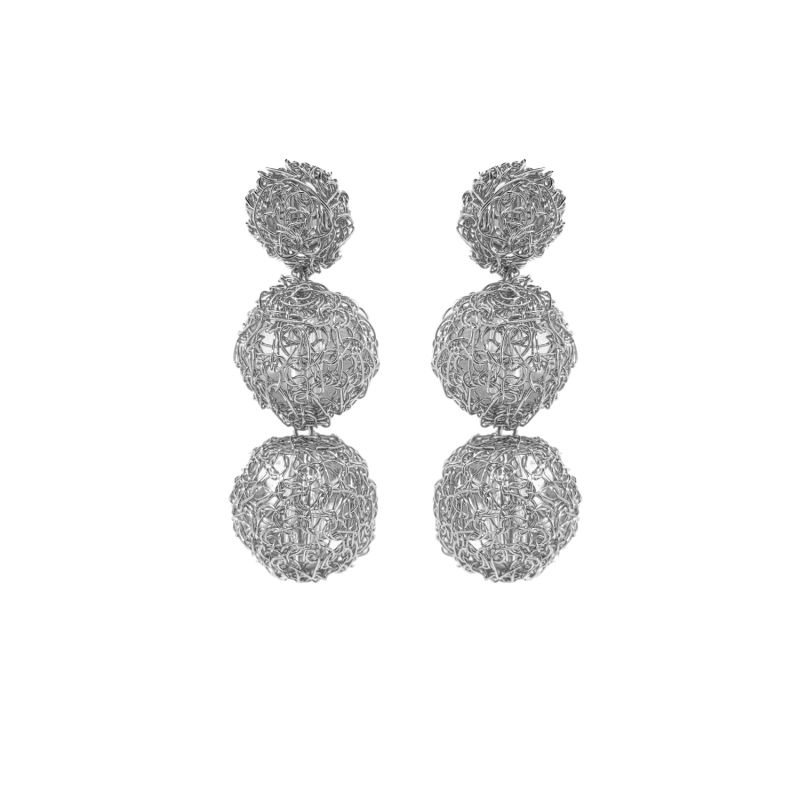 All Silver Spheres Trio Handmade Earrings image