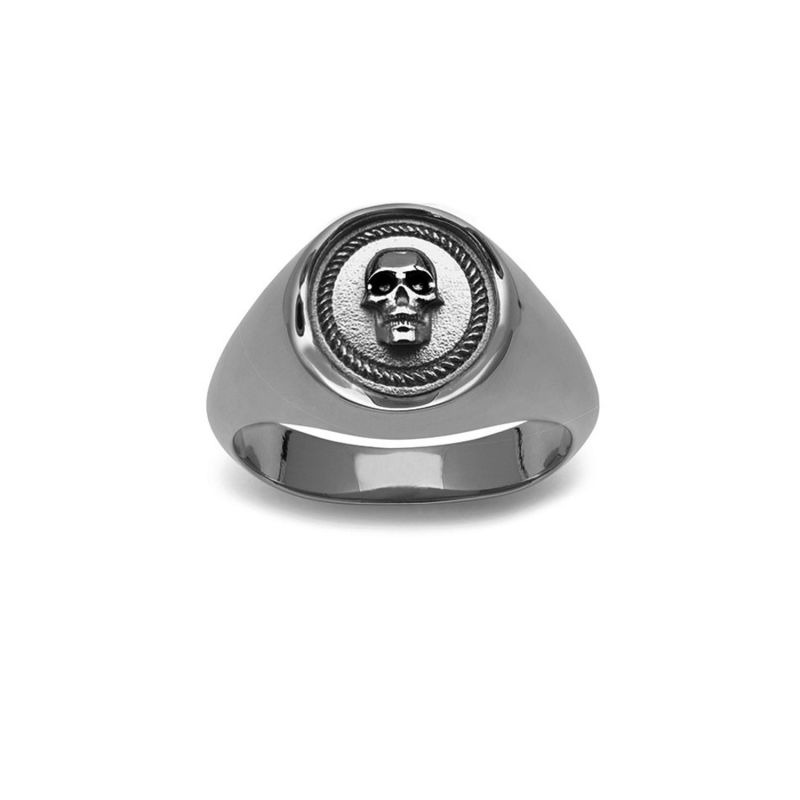 Atticus Skull Seal Pinky Ring In Gunmetal image