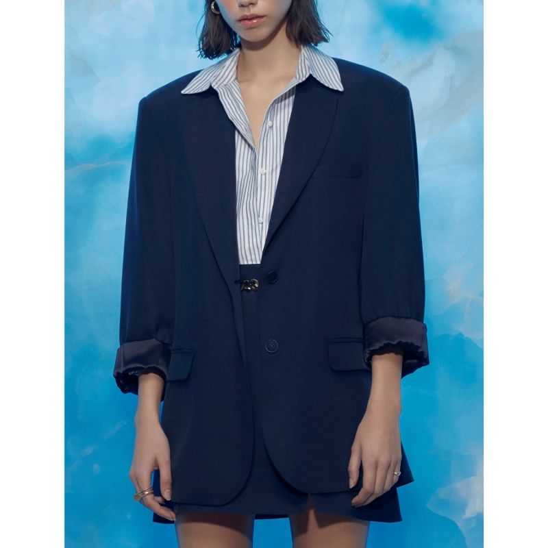 Boxy Navy Blue Oversized Jacket image