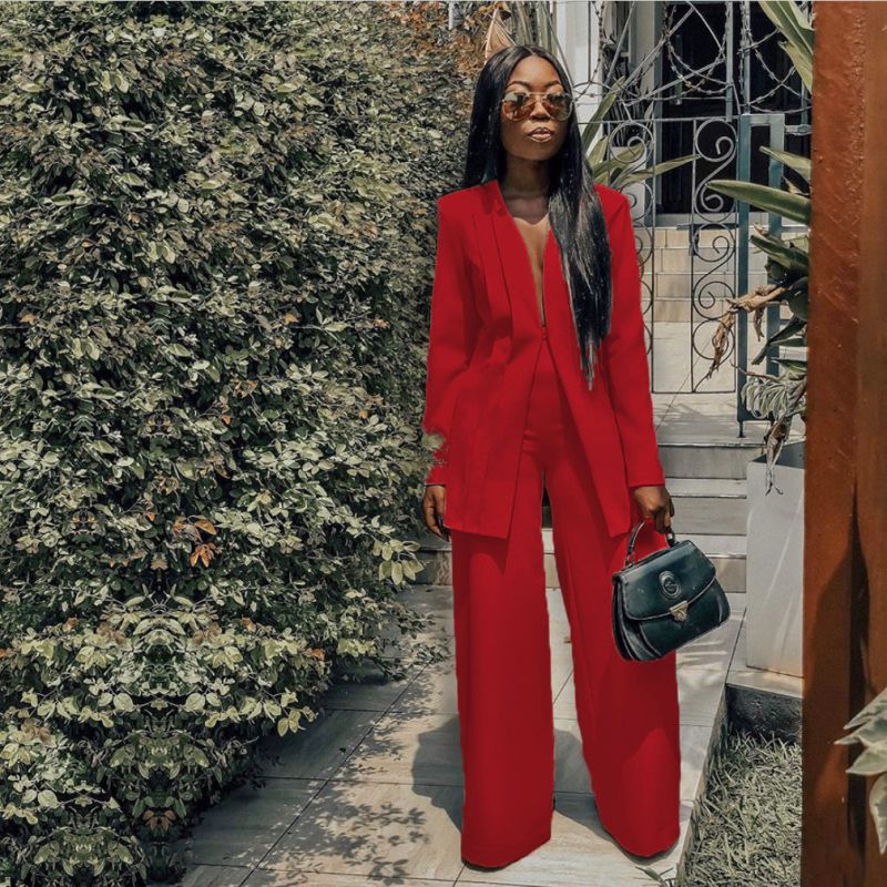 Red wide leg pants hot sale suit