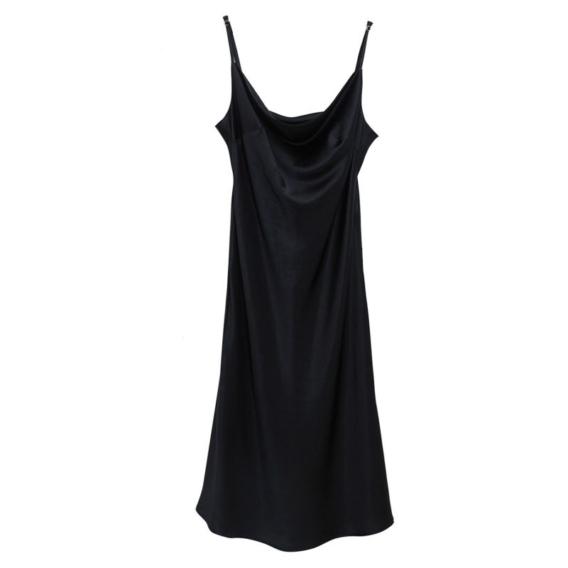 Black Silk Cowl Neck Slip Dress - Rebirth of Venus