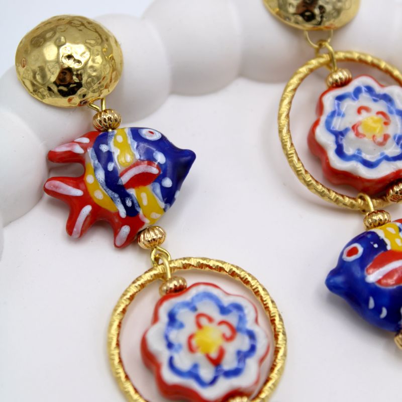 Red, Blue & Yellow Fish Earrings image