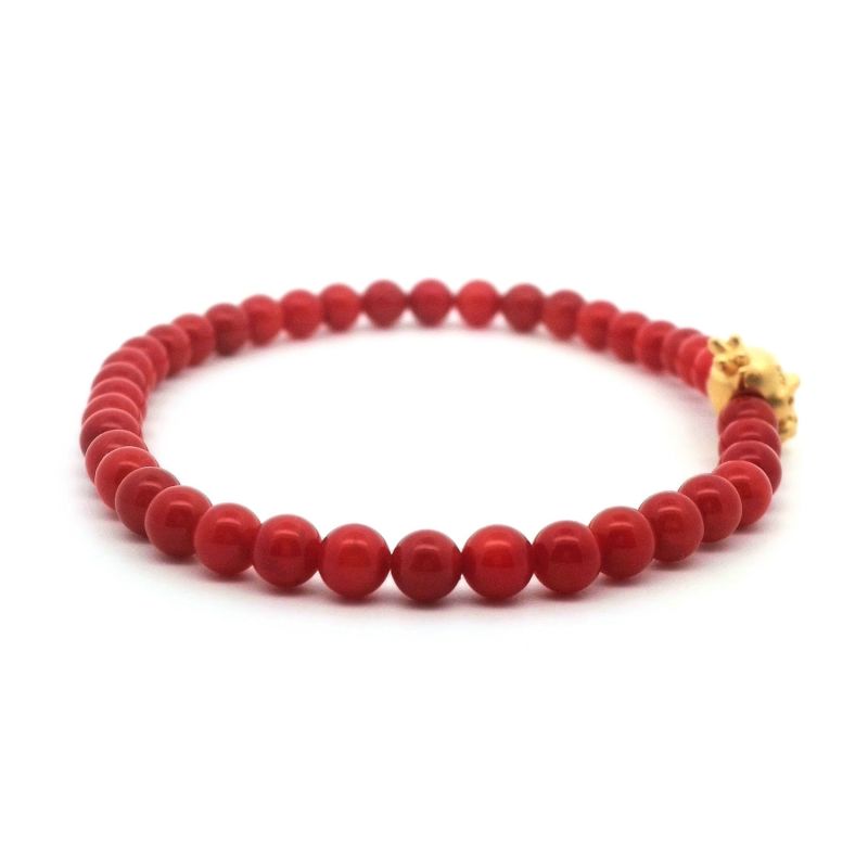 Red Coral And Gold Dragon Chinese Good Luck Bracelet image