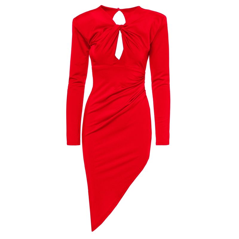 Red Dress With Knot And Oversized Shoulders image
