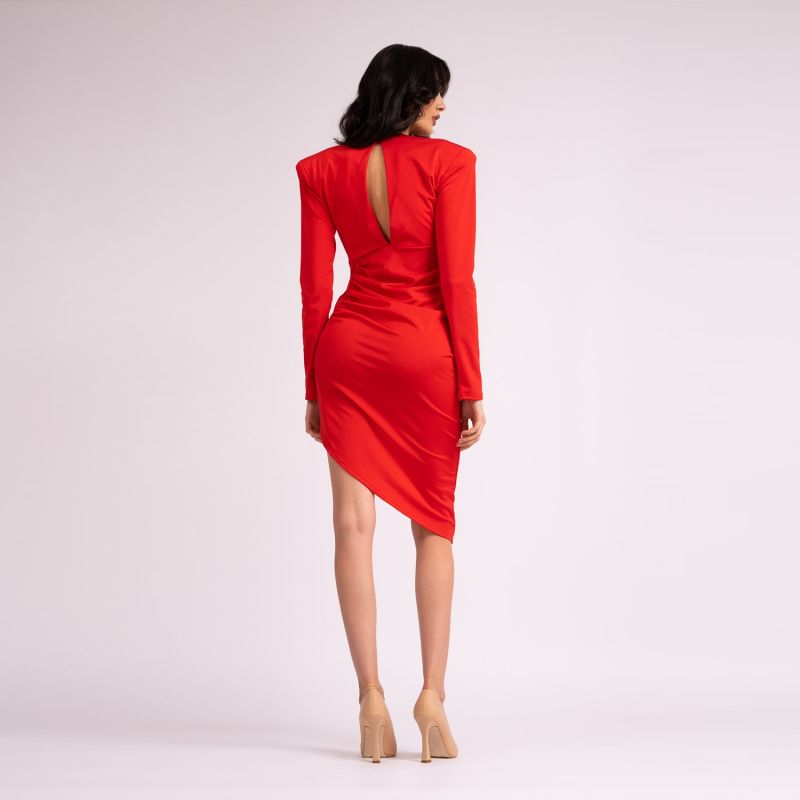 Red Dress With Knot And Oversized Shoulders image