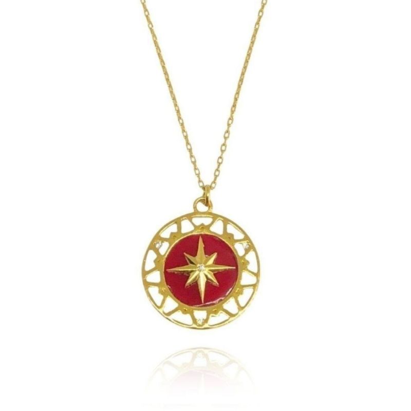 Red Enameled North Star Necklace image