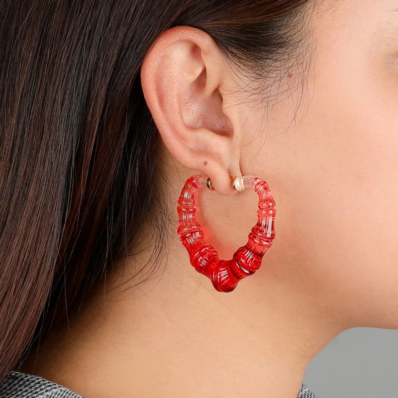 Red Heart Bamboo Hoop Earrings image