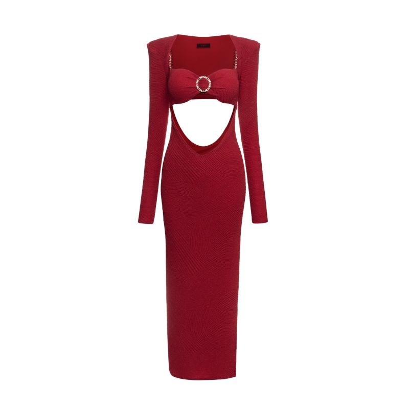 Red High Split Jersey Maxi Dress With Coat image