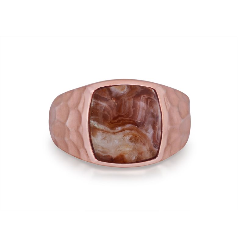 Red Lace Agate Stone Signet Ring In 14K Rose Gold Plated Sterling Silver image