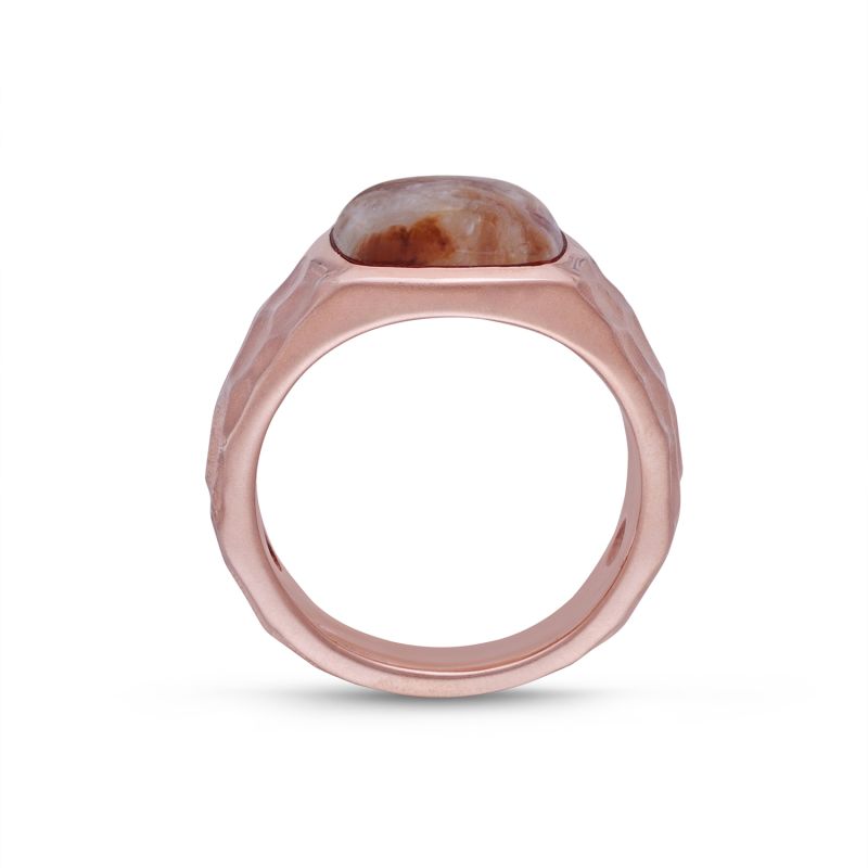 Red Lace Agate Stone Signet Ring In 14K Rose Gold Plated Sterling Silver image