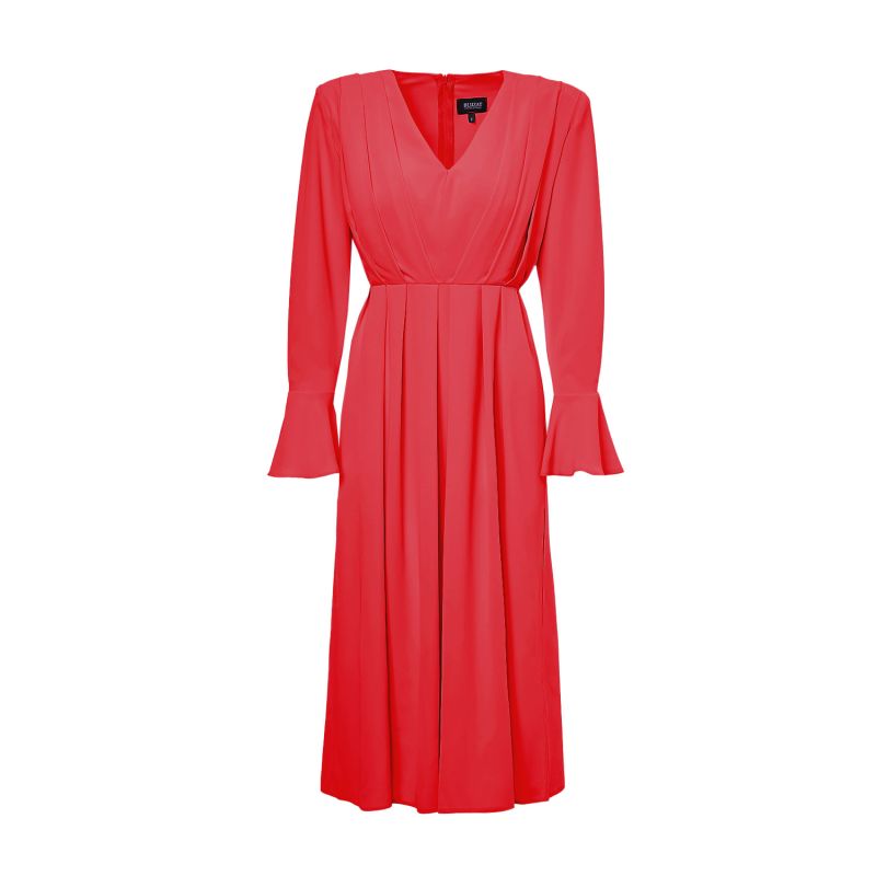 Red  Midi Dress With Pleats And Proeminent Shoulders image