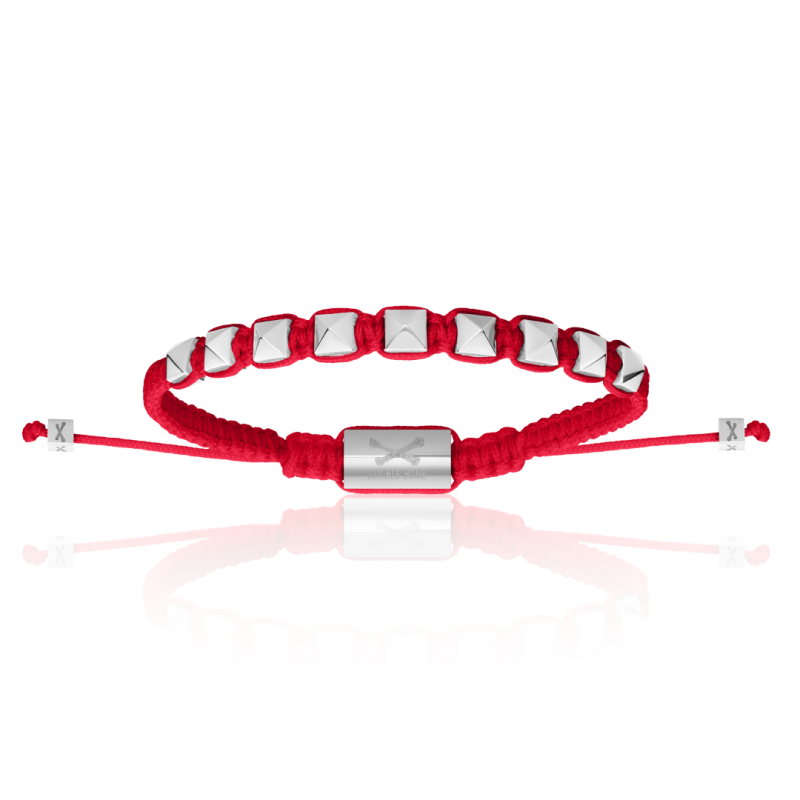 Silver Studs With Red Polyester Bracelet Unisex image