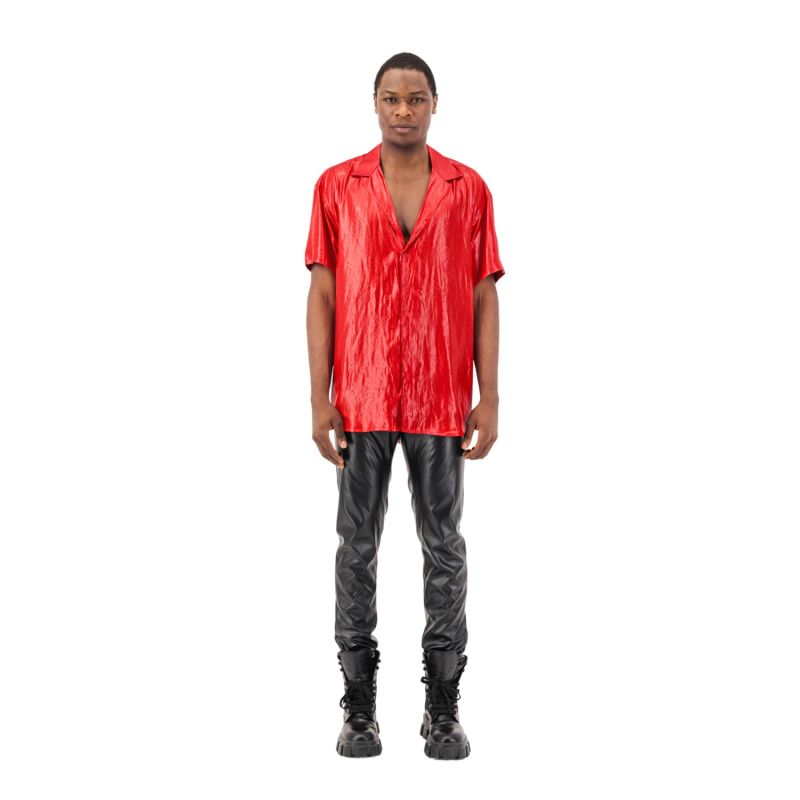 Red Satin Short Sleeve Shirt image