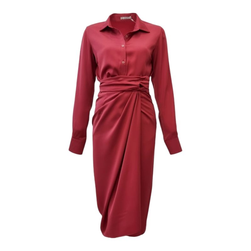 Red Shirt With Wrap Skirt Set image