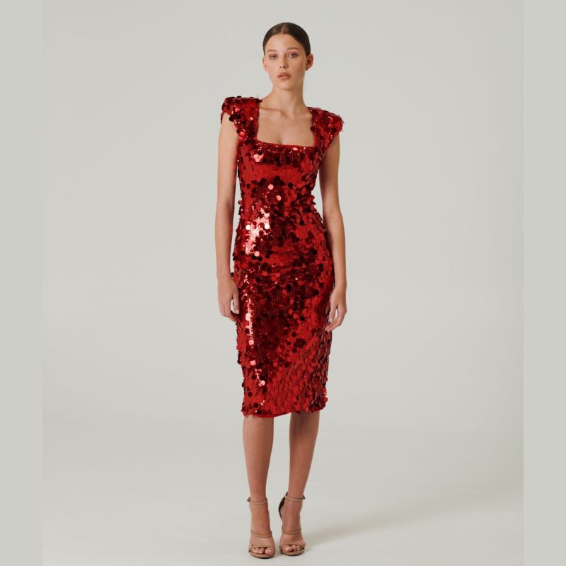 Red sequin dress midi on sale