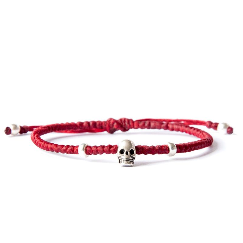 Red String Bracelet With Sterling Silver Skull Charm - Red image