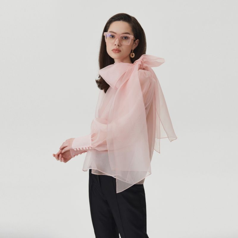 Sheer Pink Organza Silk Blouse image