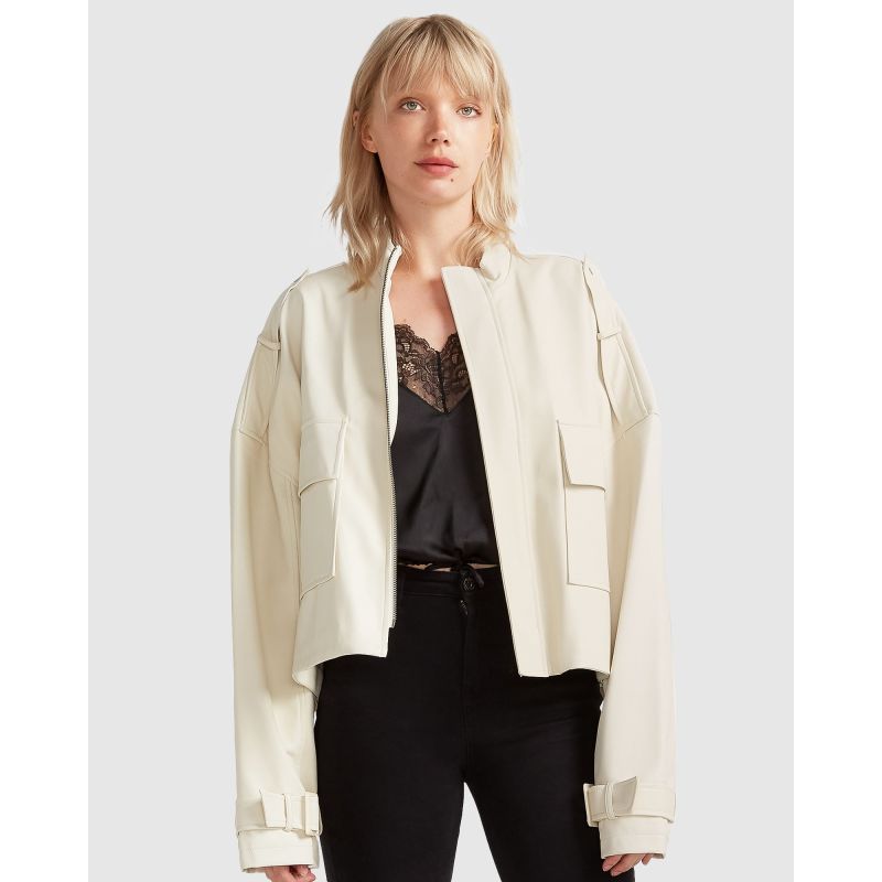 Reload Draped Leather Look Jacket - Cream image