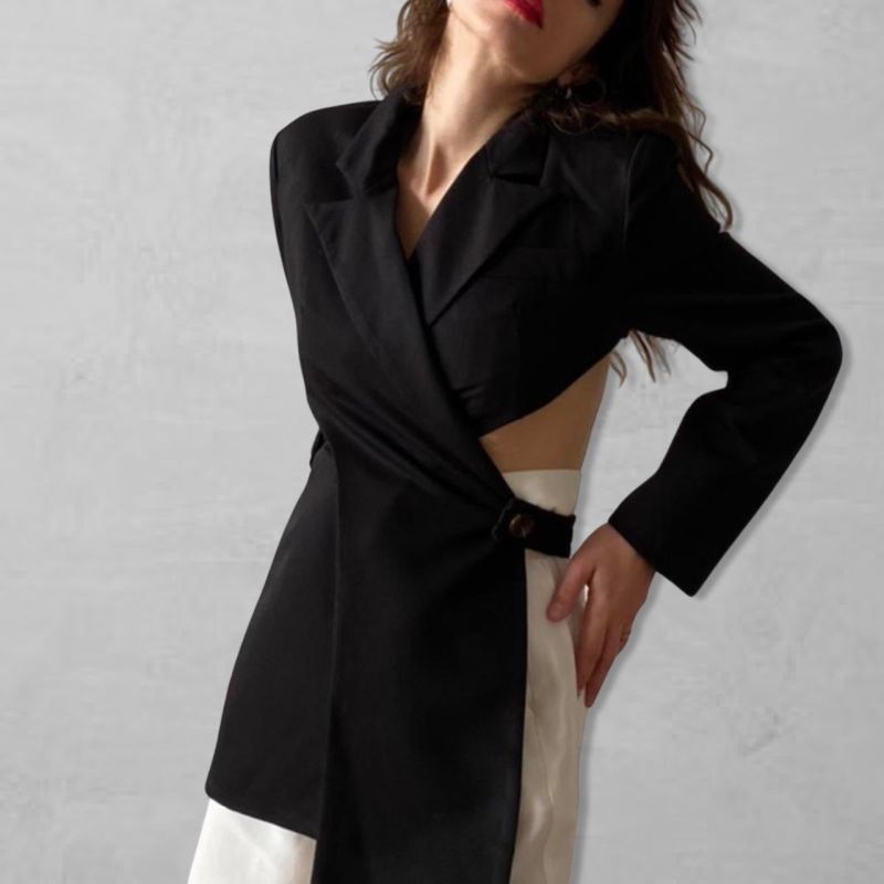 Reworked Black Blazer With Wrap Detail & Cut Out Back image