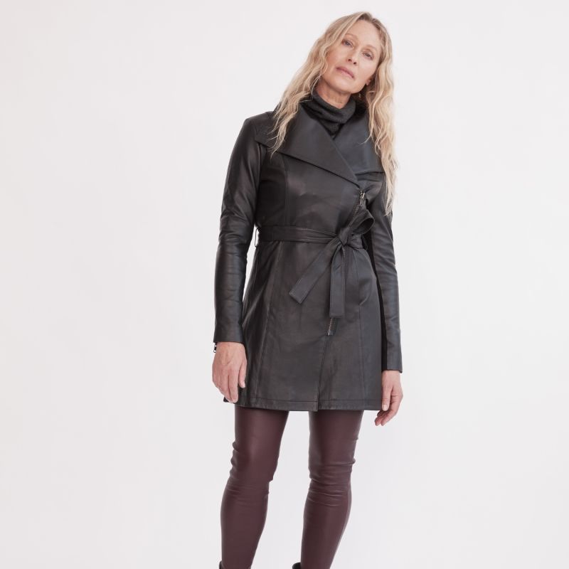 Washington Street Drape Trench Black Leather image