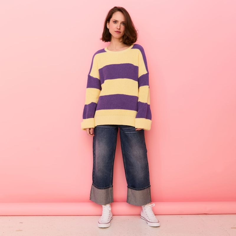 Rhiannon Recycled Cotton Chunky Stripe Jumper - Purple And Yellow image