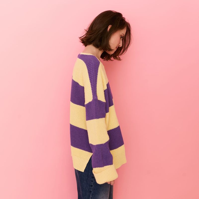 Rhiannon Recycled Cotton Chunky Stripe Jumper - Purple And Yellow image