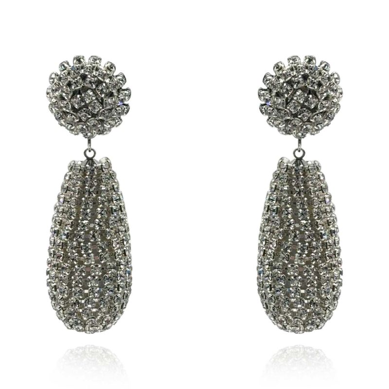 Silver Plated Rhinestone Covered Resin Teardrop Resin Earrings image