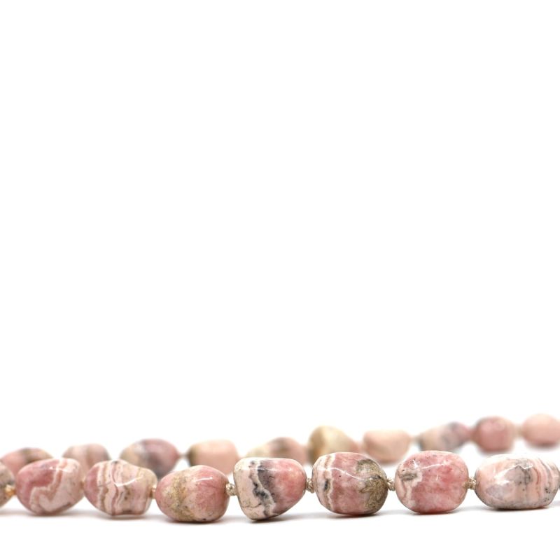 Rhodochrosite & Diamonds Silk Knotted Beaded Necklace image