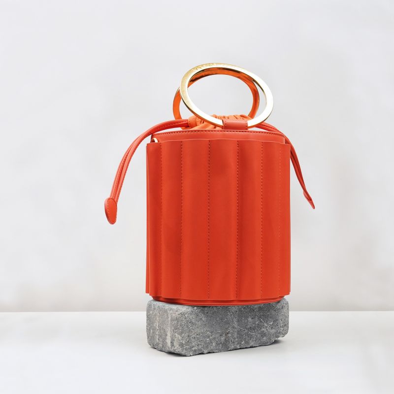 Water Metal Handle Bucket Bag - Orange image