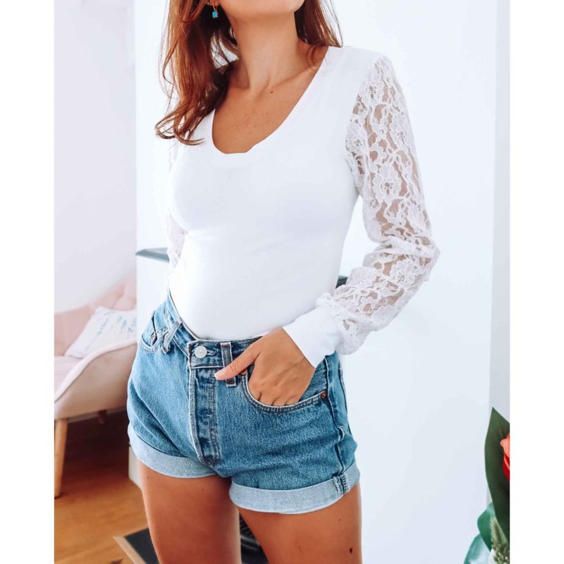 White Cotton V-Neck Top image