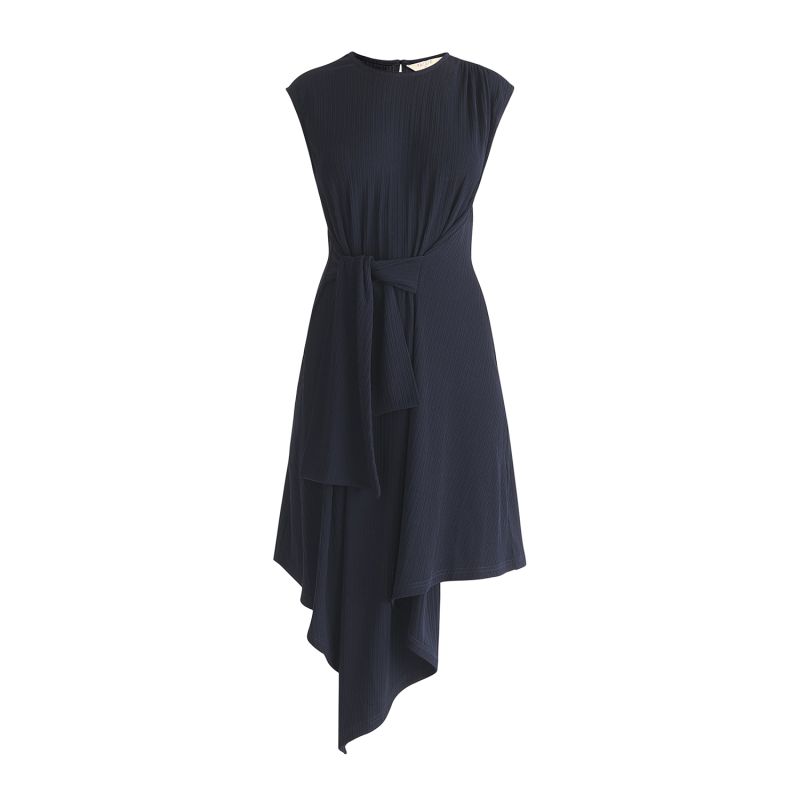 Ribbed Asymmetric Hem Dress In Navy image