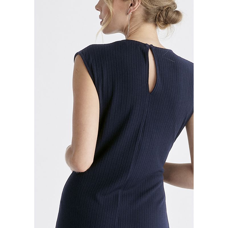 Ribbed Asymmetric Hem Dress In Navy image