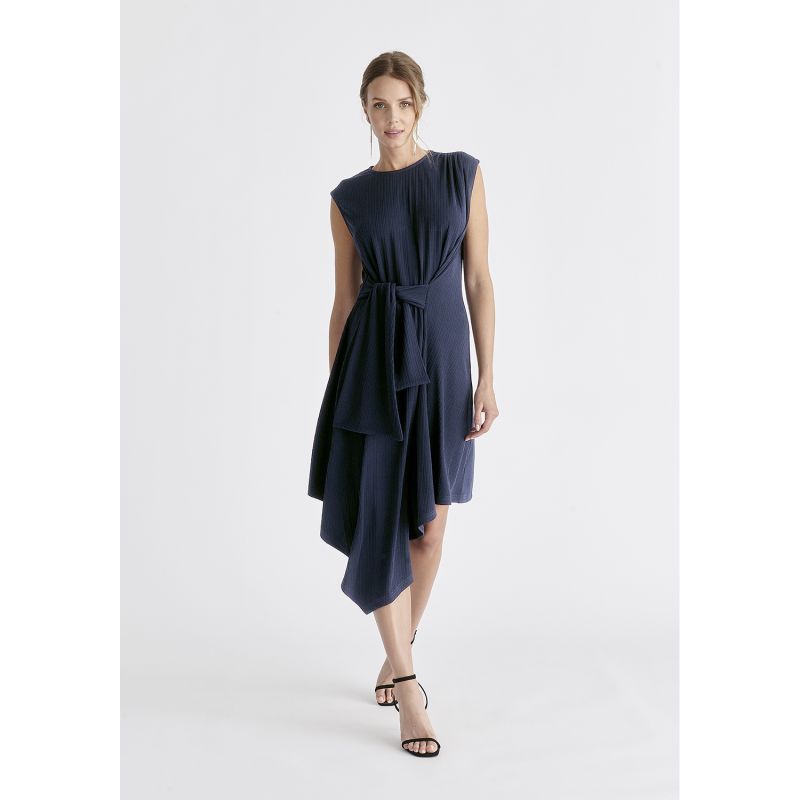 Ribbed Asymmetric Hem Dress In Navy image