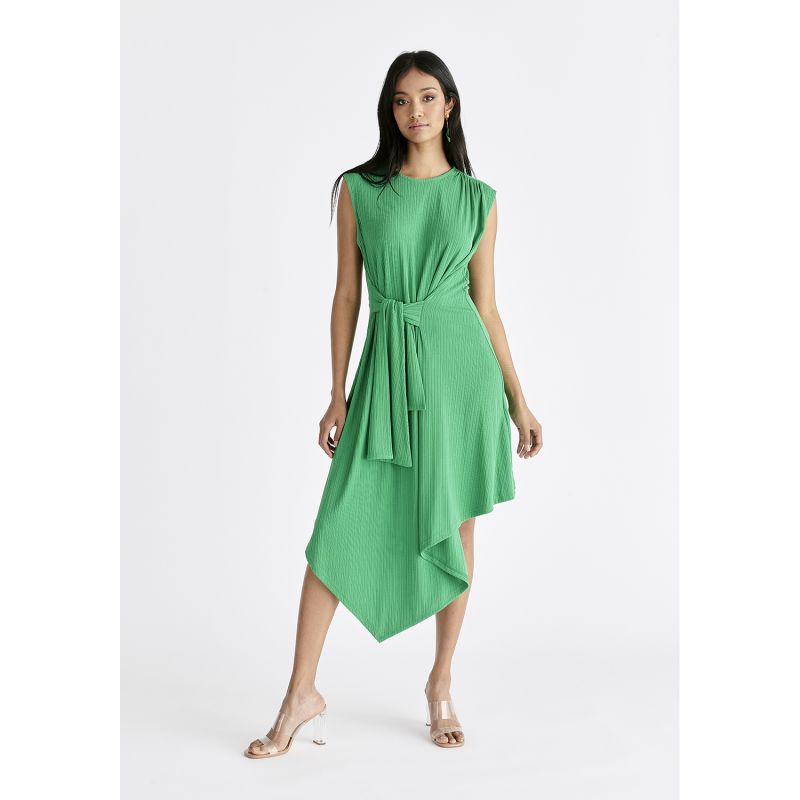 Ribbed Asymmetric Hem Dress In Green image