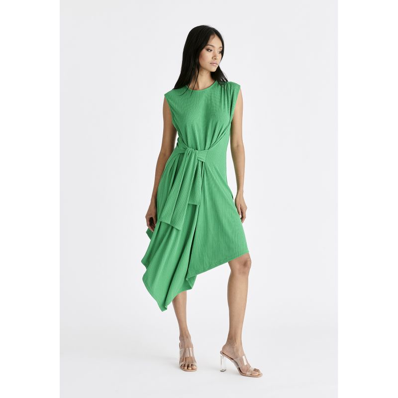 Ribbed Asymmetric Hem Dress In Green image