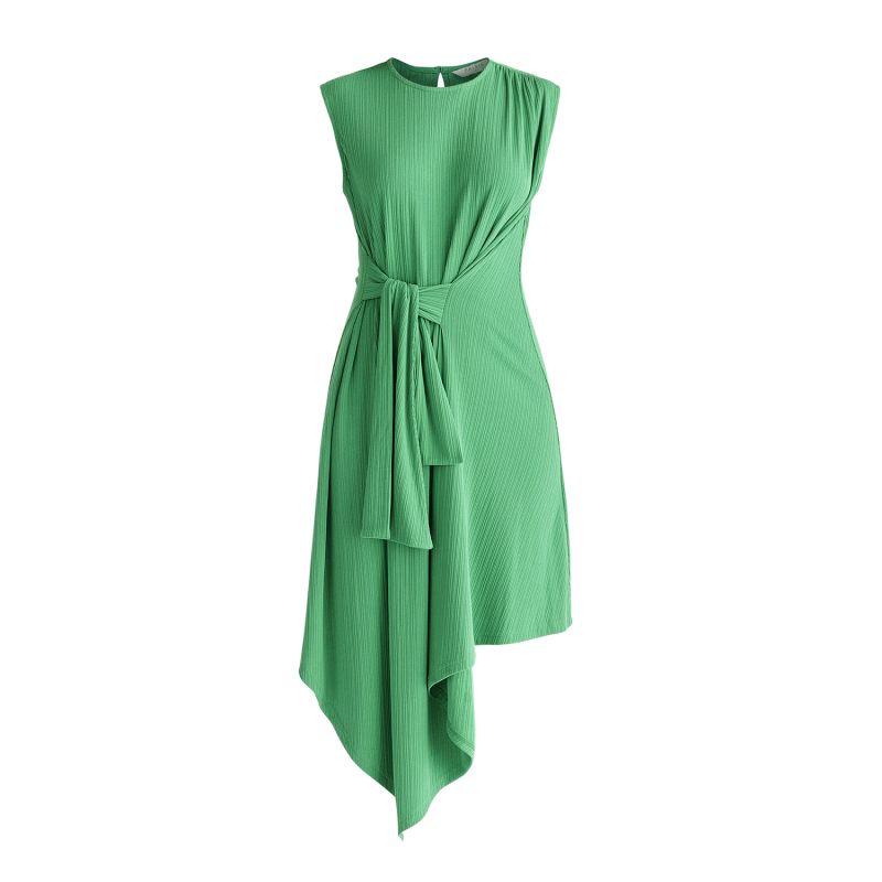 Ribbed Asymmetric Hem Dress In Green image