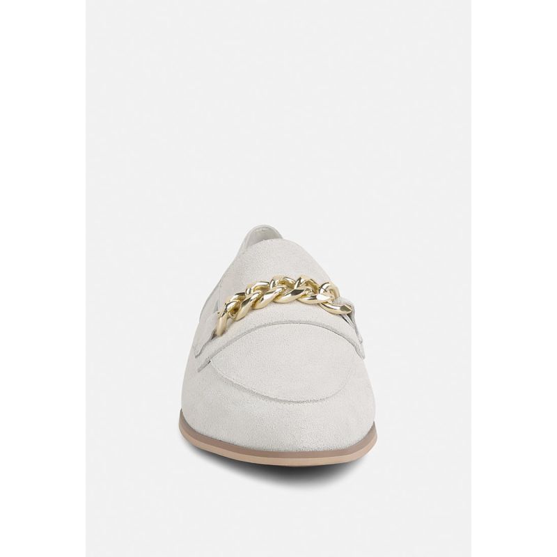 Ricka Chain Embellished Loafers In Beige image