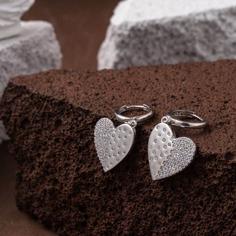 Ridge Heart Drop Hoop Earring image