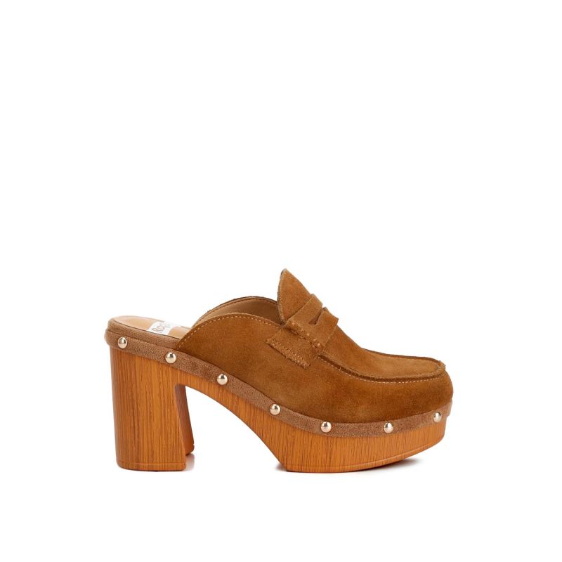 Riley Suede Platform Clogs In Tan image