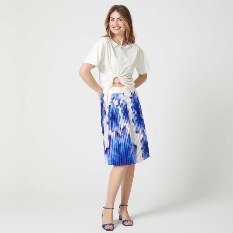 Floral-Print Elasticated-Waist Pleated Recycled Fabric Midi Skirt image