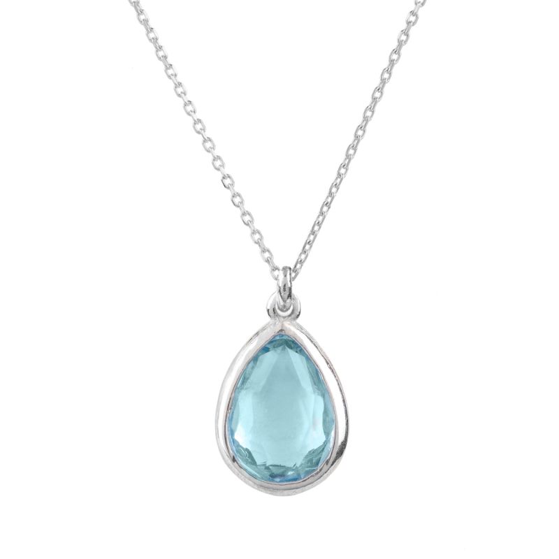 Pisa Mini Teardrop Necklace Silver Blue Topaz image