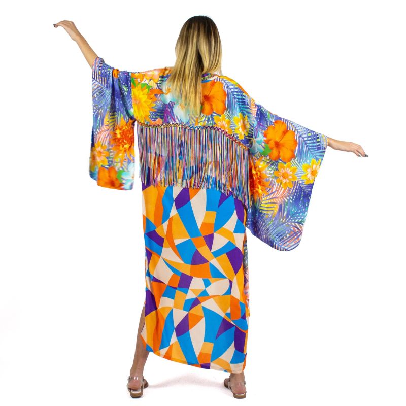 Viscose Kimono With Embroidery & Fringe Details image