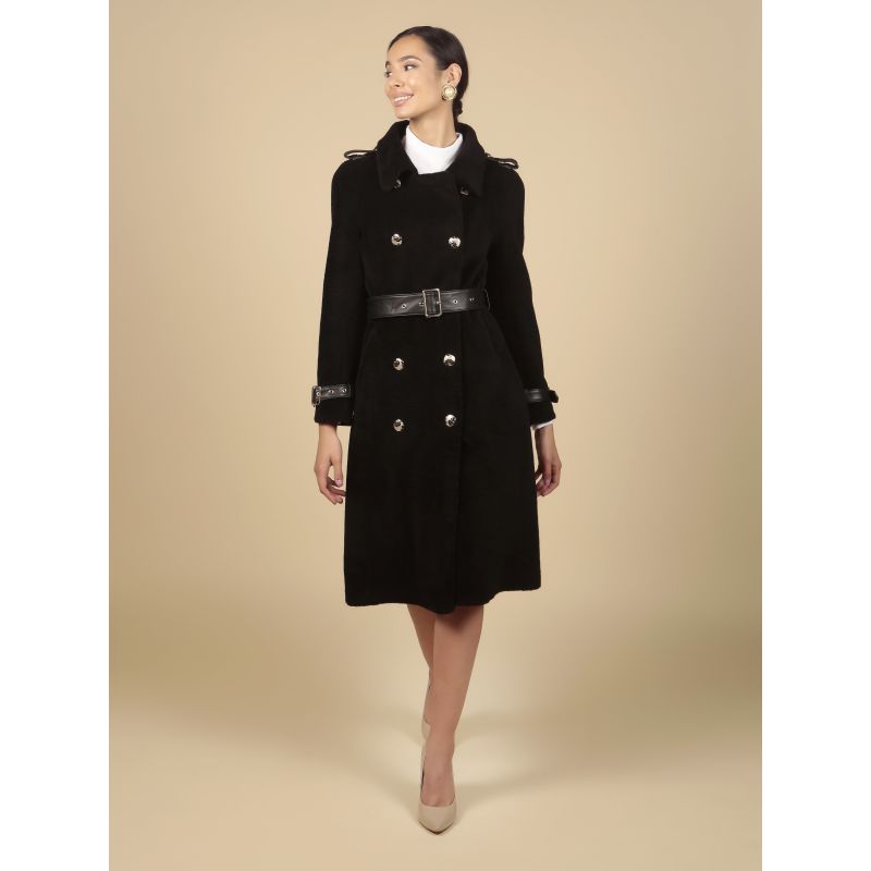 'Loren' 100% Wool Trench Coat - Black image