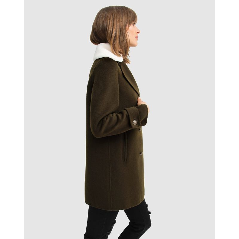 Military overcoat with store detachable faux fur collar
