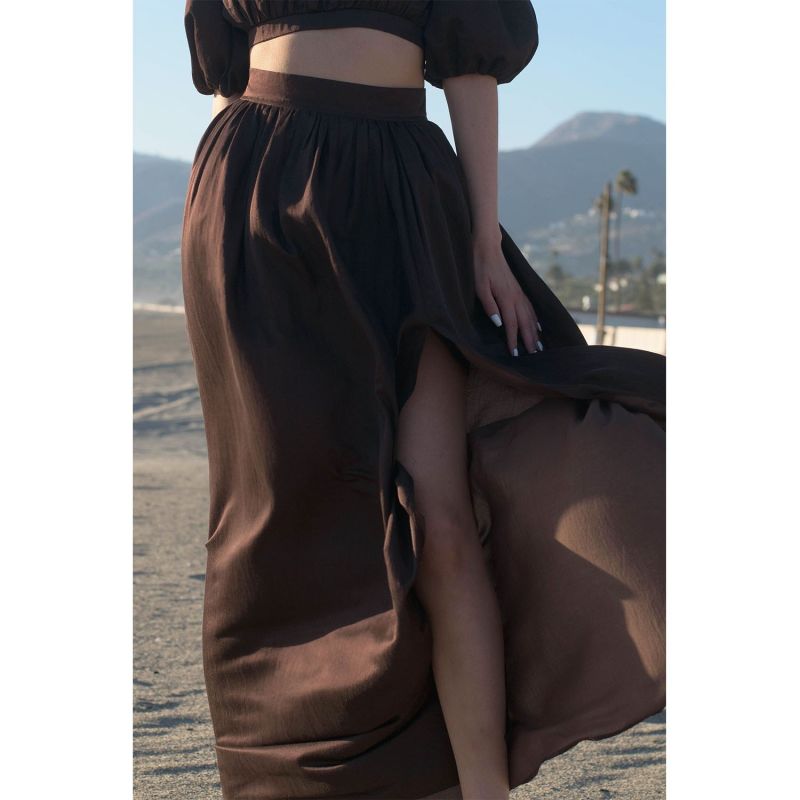 Isabelle Cotton And Silk-Blend Gathered Skirt- Brown image