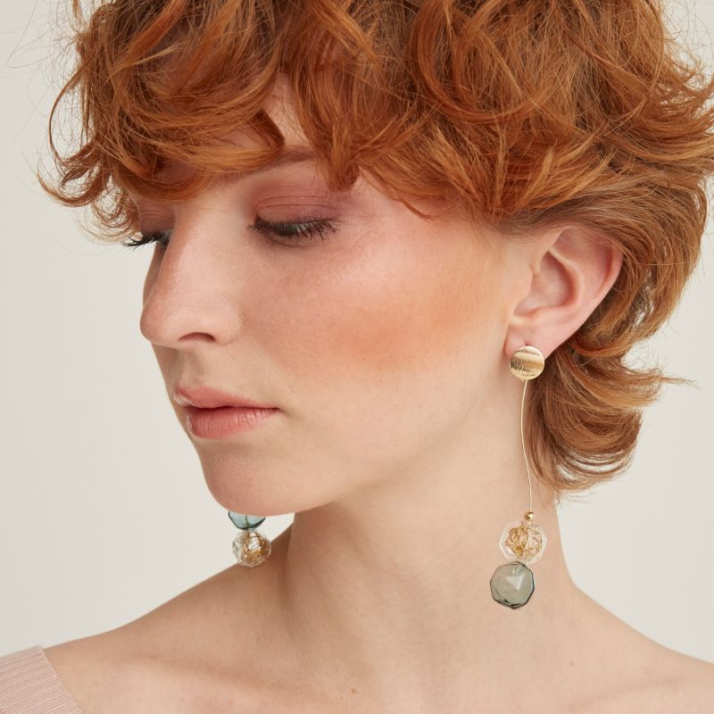 Flowy Two Sphere Earrings with Wire Details image