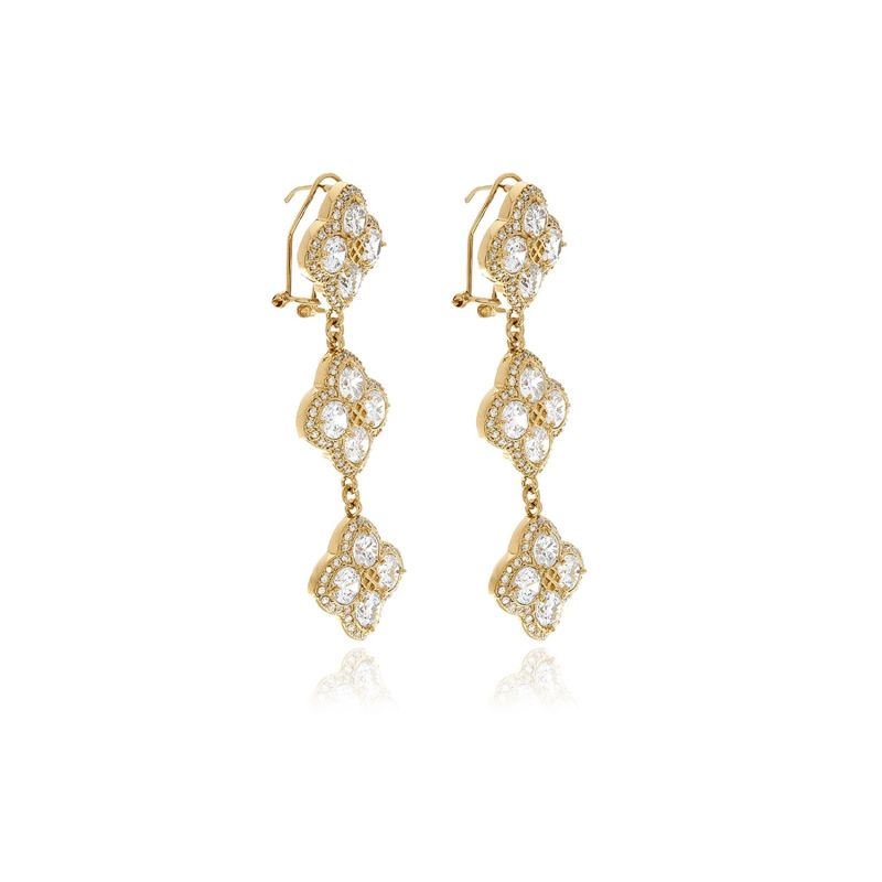 Gold Chandelier Diamond Flower Long Earrings image