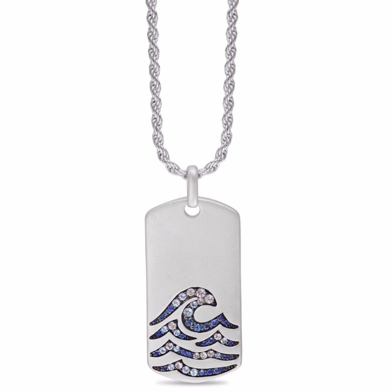 Breaking Waves Sterling Silver Blue Sapphire & Topaz Stone Tag image