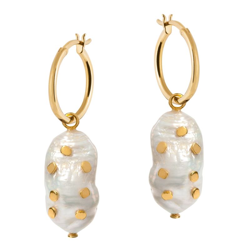 Venus Gold Hoop Earrings With Large Keshi Pearl And Barnacles image